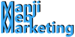 Manji Web Marketing, ícone escrita azul, 980x488 px