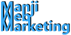 Manji Web Marketing, ícone escrita azul, 980x488 px